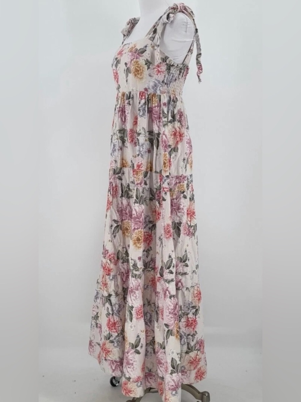 HOUSE OF HARLOW 1970 LINEN TIERED TIE STRAP MAXI DRESS SIZE M - Picture 7 of 14